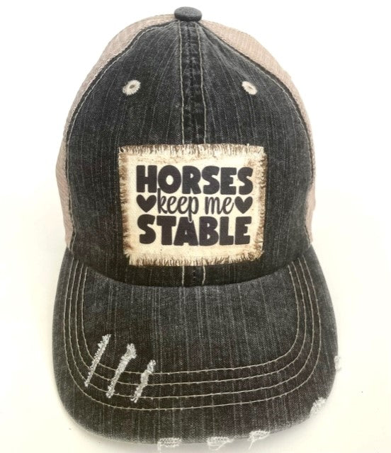 Horses Keep Me Stable Embroidered Patch Distressed Snap-on Hat Cap Horses Keep Me Stable Patch/iron-on Patch/funny & Sarcastic  main image 2