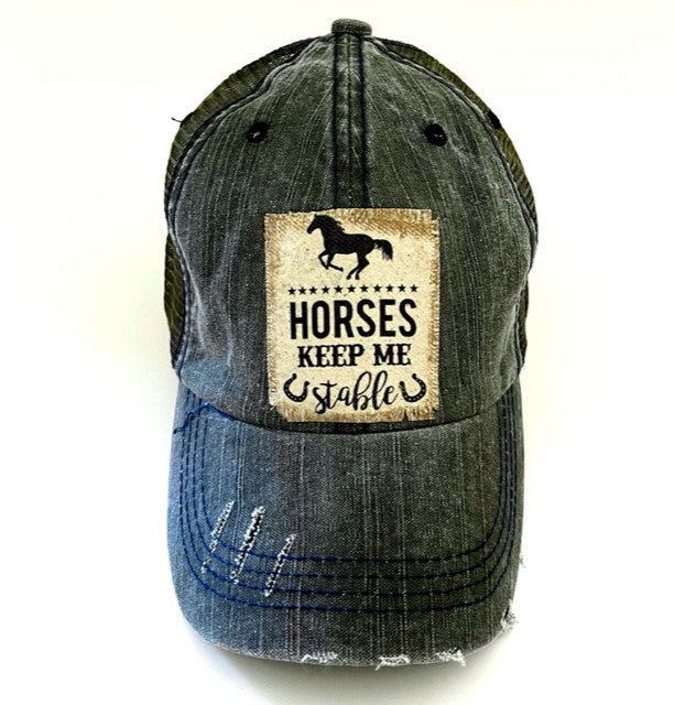 Horses Keep Me Stable Embroidered Patch Distressed Snap-on Hat Cap Horses Keep Me Stable Patch/iron-on Patch/funny & Sarcastic  main image 4